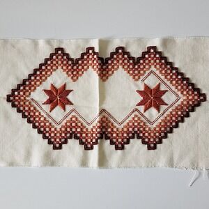 Embroidery Brown Tones Cottagecore BOHO Art‎ Picture 1970s Swedish Weaving Huck